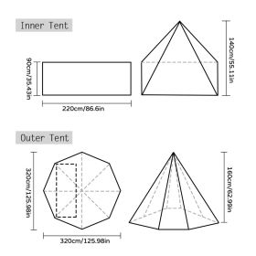 Camping Teepee Tent Outdoor Pyramid Tent Single People Tipi Hot Tent for Camping Hiking