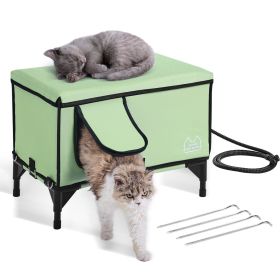 VEVOR Elevated Heated Cat House Cuboid Kitty Shelter with Heated Pad Green (M)