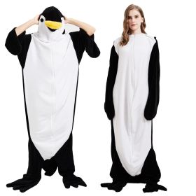 Wearable Penguin Blanket Hoodie Sleeping Bags for Adults (Color: Black, size: L)