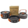 3pcs/set Lightweight Outdoor Cooking Utensils Kit Portable Camping Pot Pan Kettle Soup Wok Pot Cookware Set