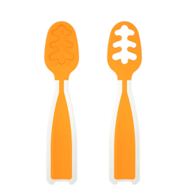 2Pcs Baby Spoons, Feeding Littles, Silicone Pre-Spoon for Kids (Color: Orange)