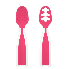 2Pcs Baby Spoons, Feeding Littles, Silicone Pre-Spoon for Kids (Color: Pink)