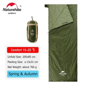 Naturehike lw180 Sleeping Bag Ultralight Cotton Sleeping Bag Spring Summer Sleeping Bag Outdoor Hiking Camping Sleeping Bag (Color: Green - 205x85 cm)