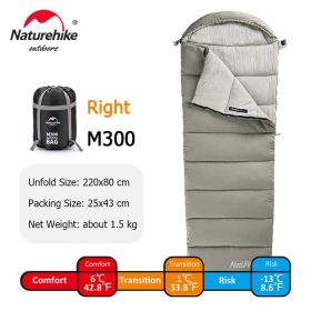 Naturehike Sleeping Bag M180 Lightweight Sleeping Bag M300 Double Camping Sleeping Bag M400 Machine Washable Winter Sleeping Bag (Color: M300-Green-Right)